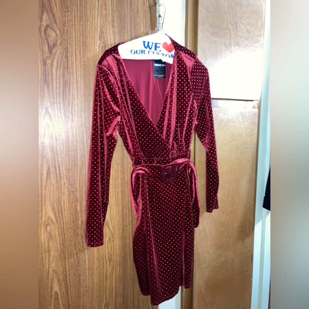 Forever 21 Red Velvet Long Sleeve Dress